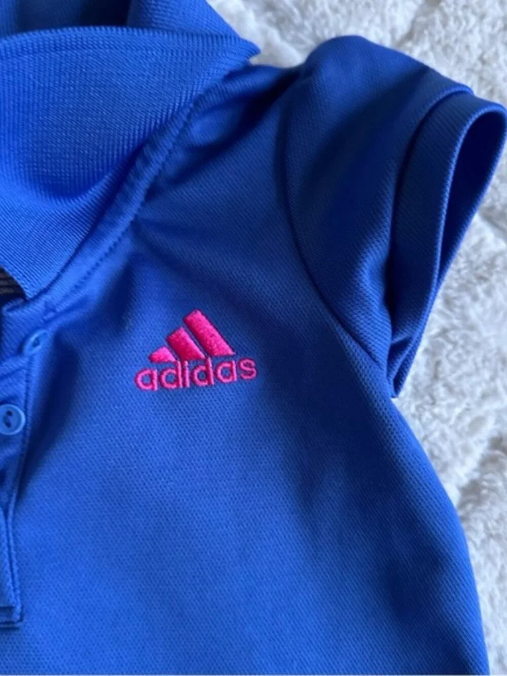 Adidas | Navy and Pink Pleated 3 Stripe Ruffle Polo Dress | Size 18 Months